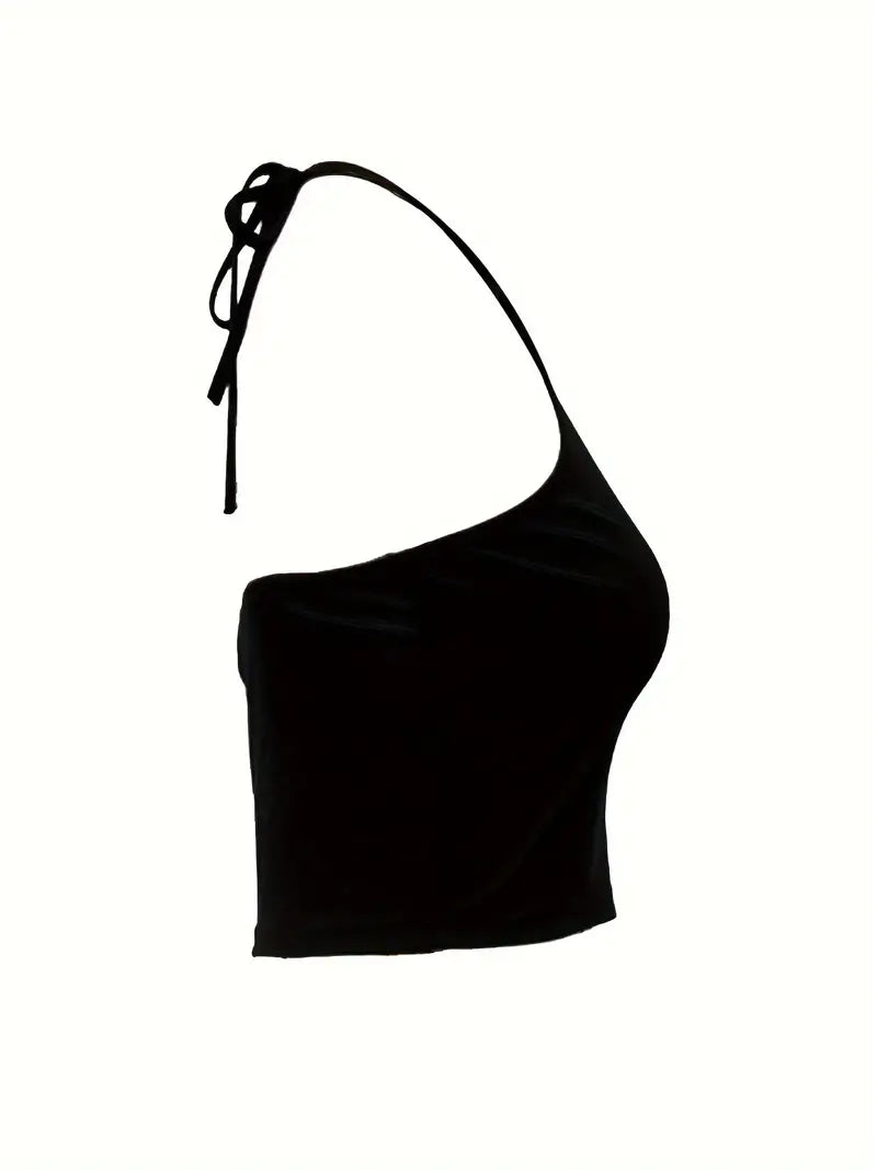 Basic Backless V-Neck Halter Crop Top