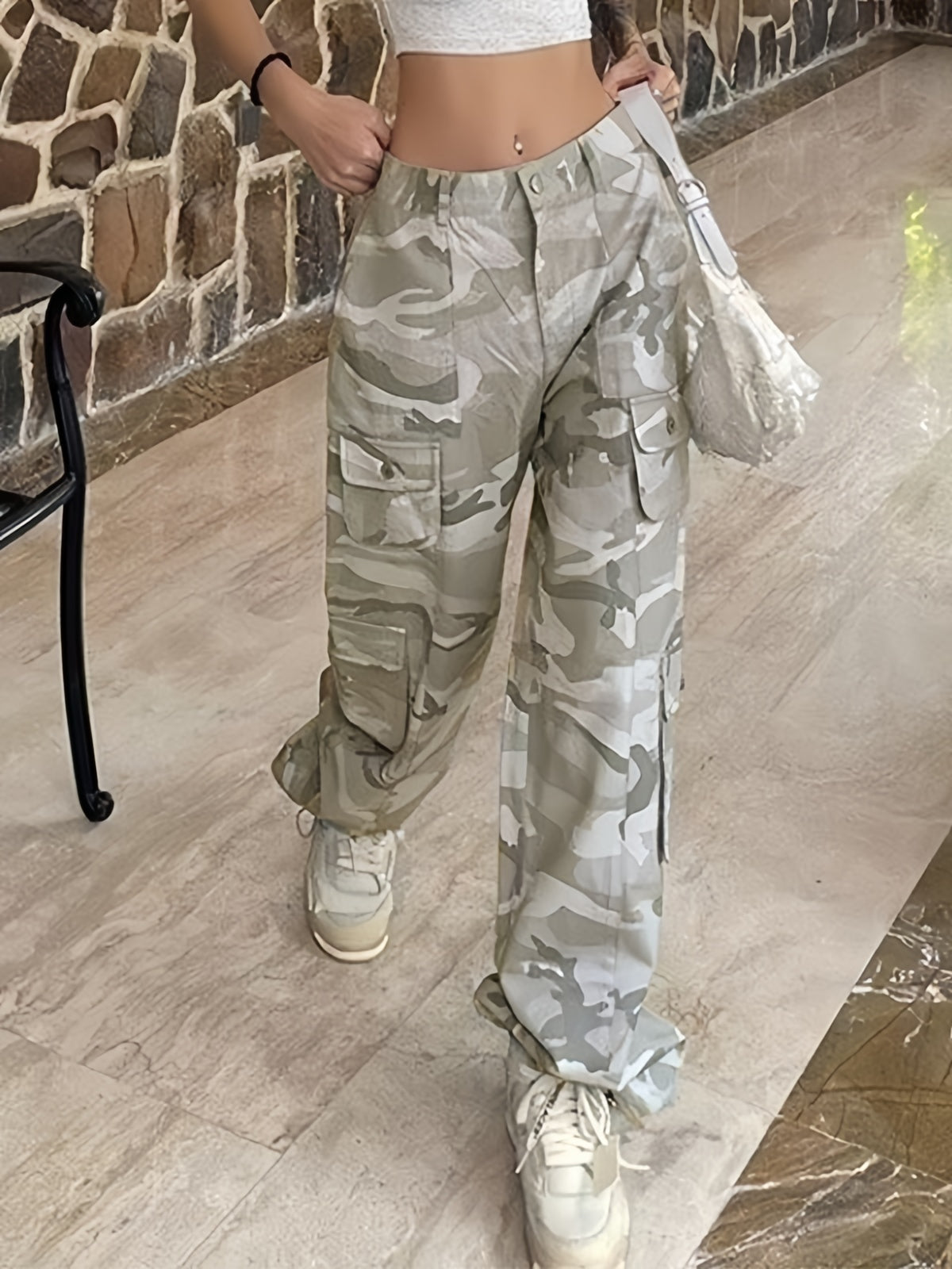 Gray vintage camo baggy cargo jeans