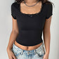 Vintage Lace Trim Crop Top with Square Neckline