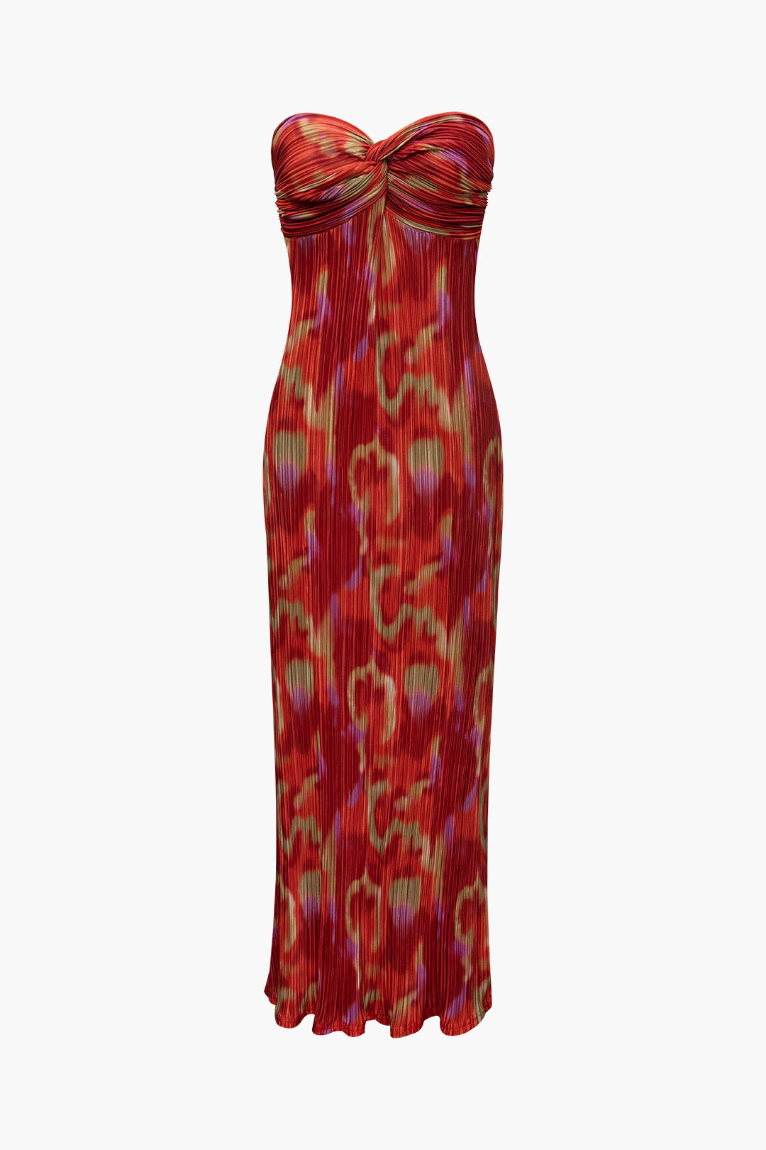 Abstract Pattern Pleated Strapless Skinny Maxi Dress