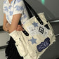 Y2K Large Sticker Canvas Bag with Star Patches