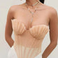 Apricot Sexy Pleated Shell Mesh Corset Top