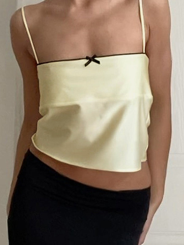 Contrast satin cami top with bow decoration