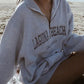 Grey vintage half zip knit sweatshirt with letter embroidery