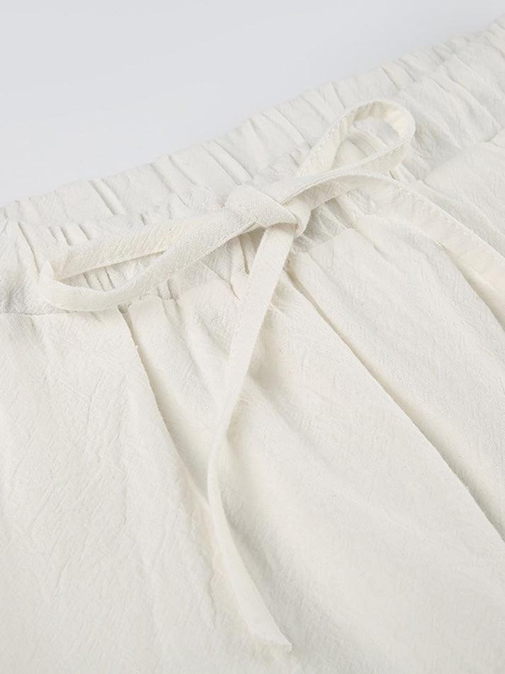 White Classic Drawstring Straight Pants