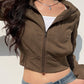 Brown Vintage Zipper High Collar Slimming Jacket