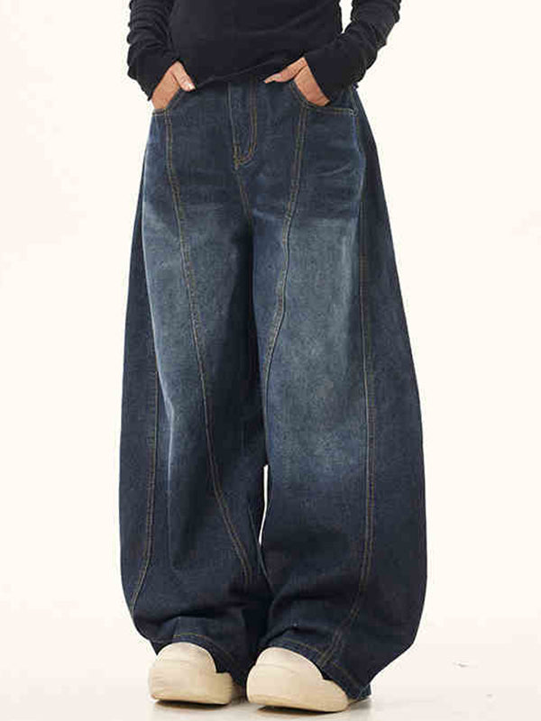 Dunkelblaue Vintage Übergröße Strukturierte Scimitar Jeans