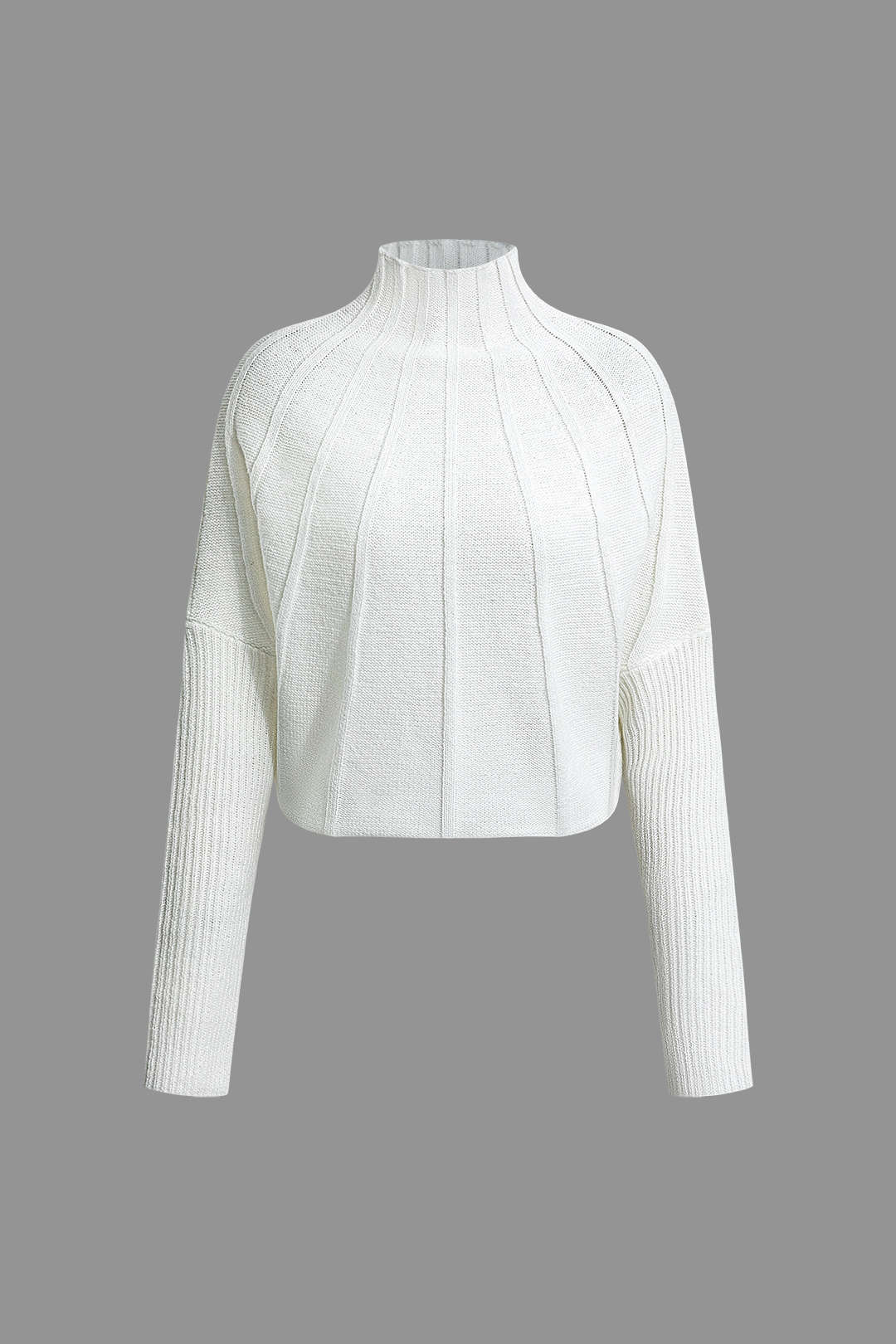 Solid Mock Neck Structured Batwing Sleeve Sweater