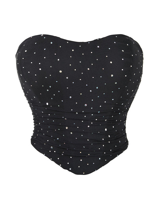 Vintage Simple Rhinestone Bandage Corset Top