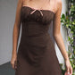 Brown Y2K Pleated Chest Backless Mini Dress with Bow