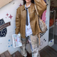 Newspaper Print Washed Effect Boyfriend Jeans