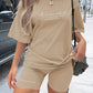 Khaki Retro Sport Letter Print Two Piece Set 