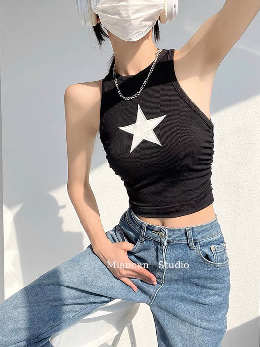 Contrast Color Y2K Star Patch Cropped Tank Top