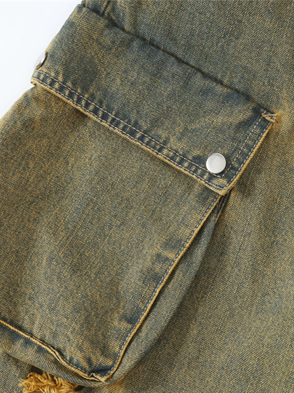 Vintage washed cargo jeans with holes