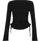 Black vintage knitted sweater with lacing and long sleeves