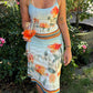 Blue vintage ink flower print two-piece