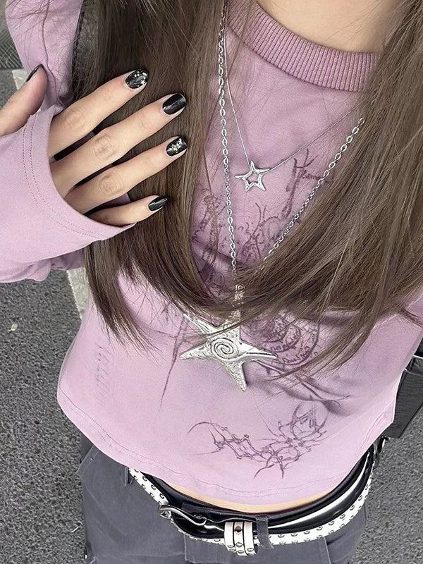 Purple grunge long sleeve shirt with graphic print