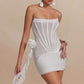 Classic solid color mini dress with 3D floral ruffle and corset 