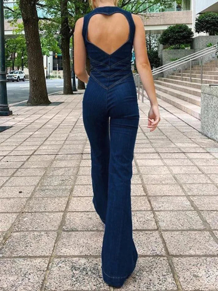 Vintage High Rise Denim Jumpsuit with Zipper