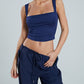 Navy Blue Y2K Square Neck Crop Tank Top