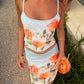 Blue vintage ink flower print two-piece