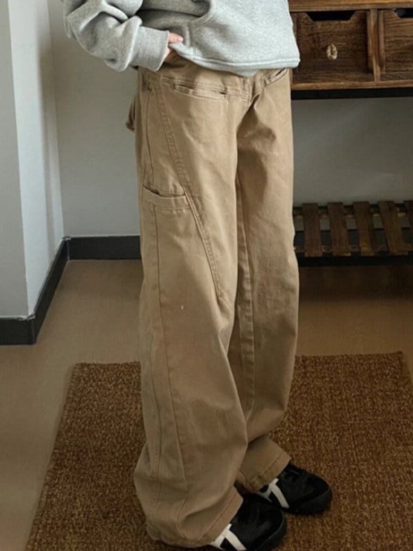 Khaki vintage cargo pants with pockets