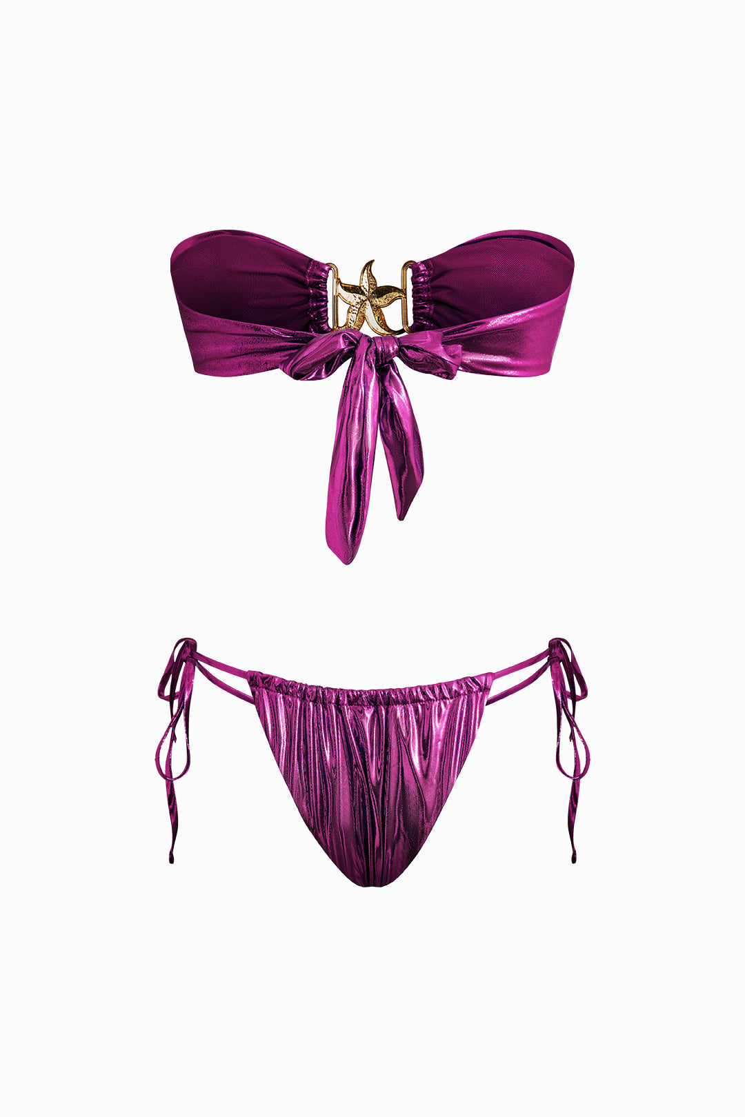 Vintage starfish decoration ruffles bikini set with knot