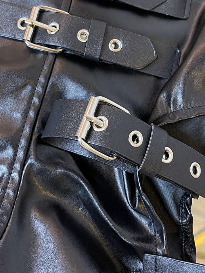 Black punk leather shorts with buckle