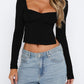 Black vintage long sleeve t-shirt with square neck and slit