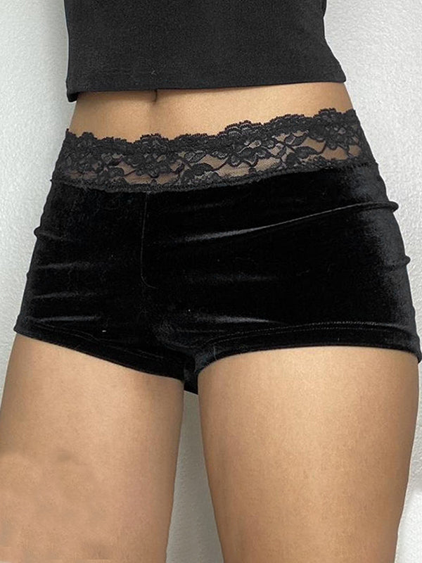 Schwarze Vintage Lace Trim Shorts