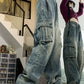 Hip Hop Multi Pockets Splice Cargo Jeans