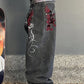 Black vintage skull print boyfriend jeans