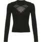 Black Y2k long sleeve with grid cross stitch design