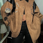 Vintage brown velor leather jacket with embroidery