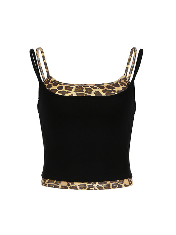 Y2k Leopard Print Two Piece Cami Top