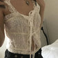 White Fairycore Jacquard Lace Lacing Cami Top