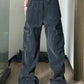 Black Vintage Big Pockets Hanging Detail Cargo Jeans