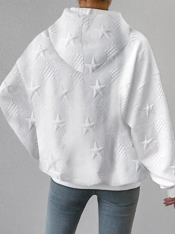 White Y2k Oversized Star Jacquard Hoodie