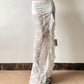 White Vintage Sheer Lace Midi Skirt