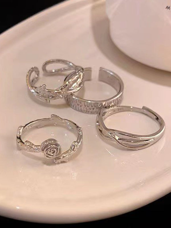 Silbernes Vintage 4 Teiliges Dorn Rose Weinreben Armreif Ring Set