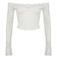 White vintage off shoulder top with lace and long sleeves