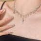 Silver vintage star water drop rhinestone necklace