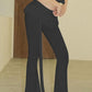 Solid Vintage Ruffle Trim Lace Up Flared Pants