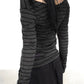 Vintage Striped One Shoulder Long Sleeve Top