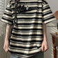 Vintage stripe print oversized short sleeve shirt for men