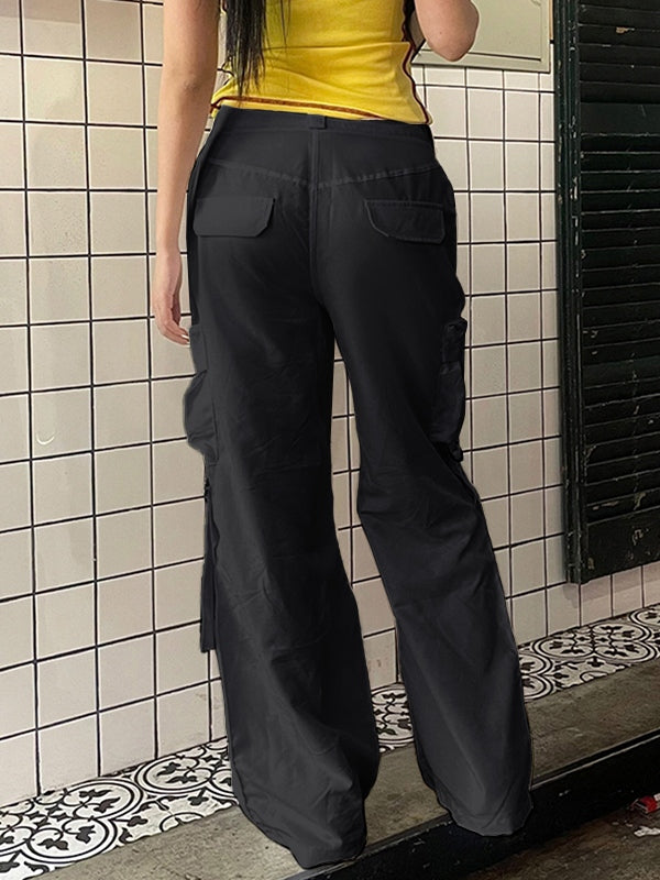 Hip Pop Low Rise Cargo Pants with Zipper