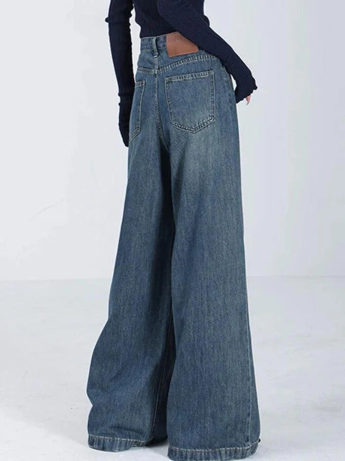 Blue Vintage Versatile High Waist Baggy Boyfriend Jeans