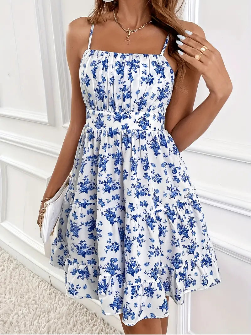 Vintage Floral Ruffle Sleeveless Cami Dress