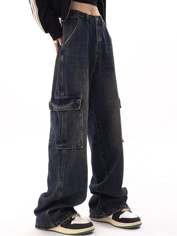 Punk High Waist Straight Leg Cargo Jeans