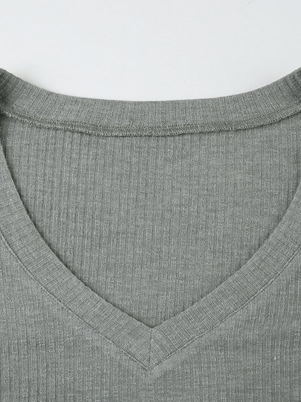 90s Gray Slim Fit Long Sleeve Knit Top